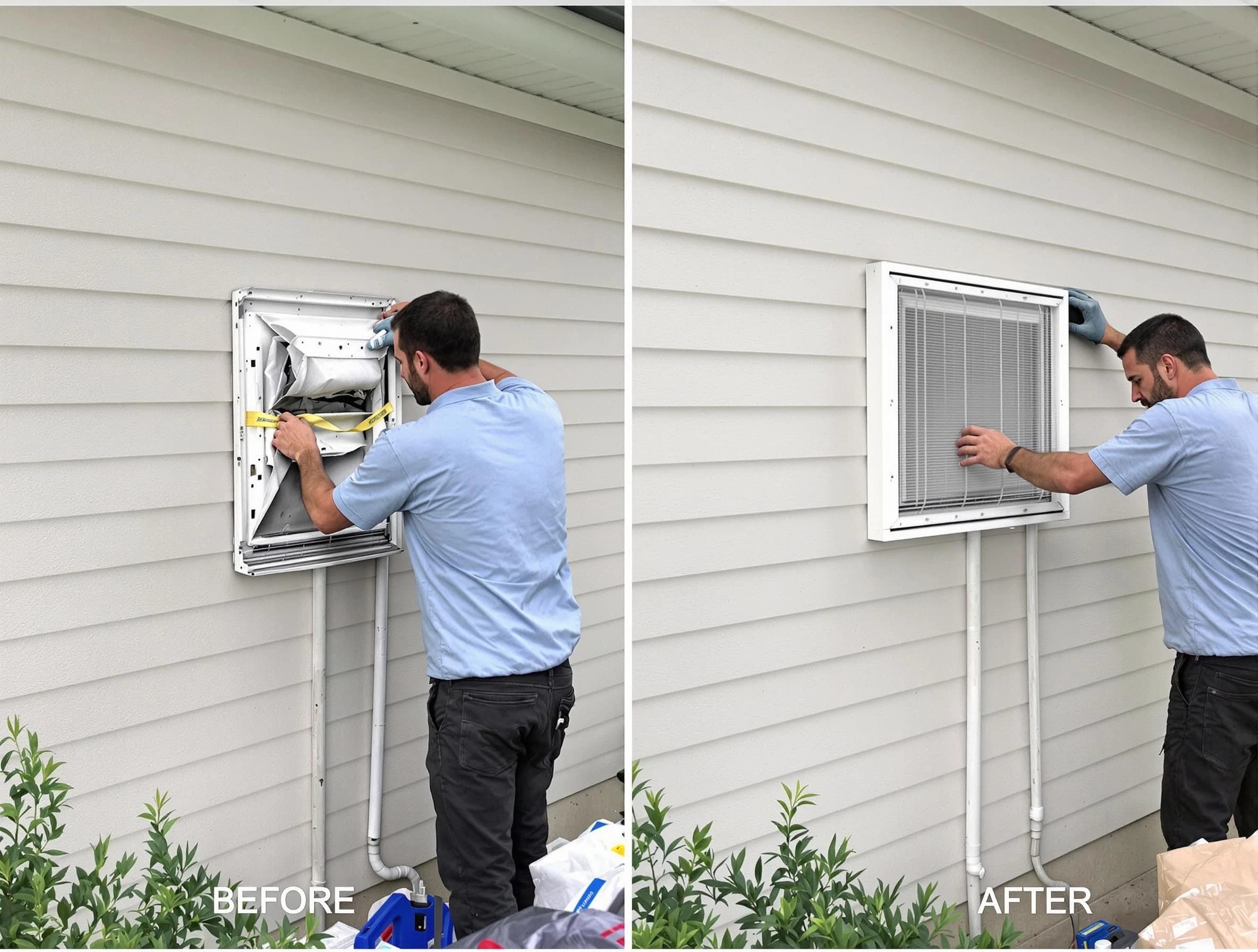 Bellevue Dryer Vent Cleaning technician installing high-quality dryer vent cover at a residential property in Bellevue