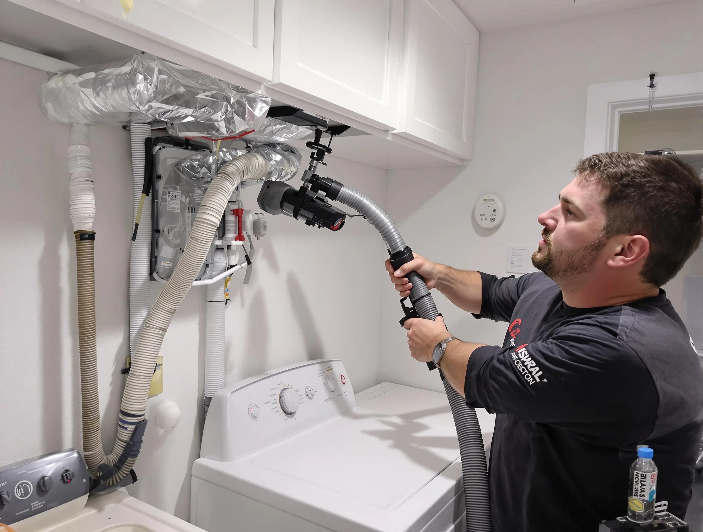 Bellevue Dryer Vent Cleaning certified technician performing safety-focused gas dryer vent cleaning in Bellevue