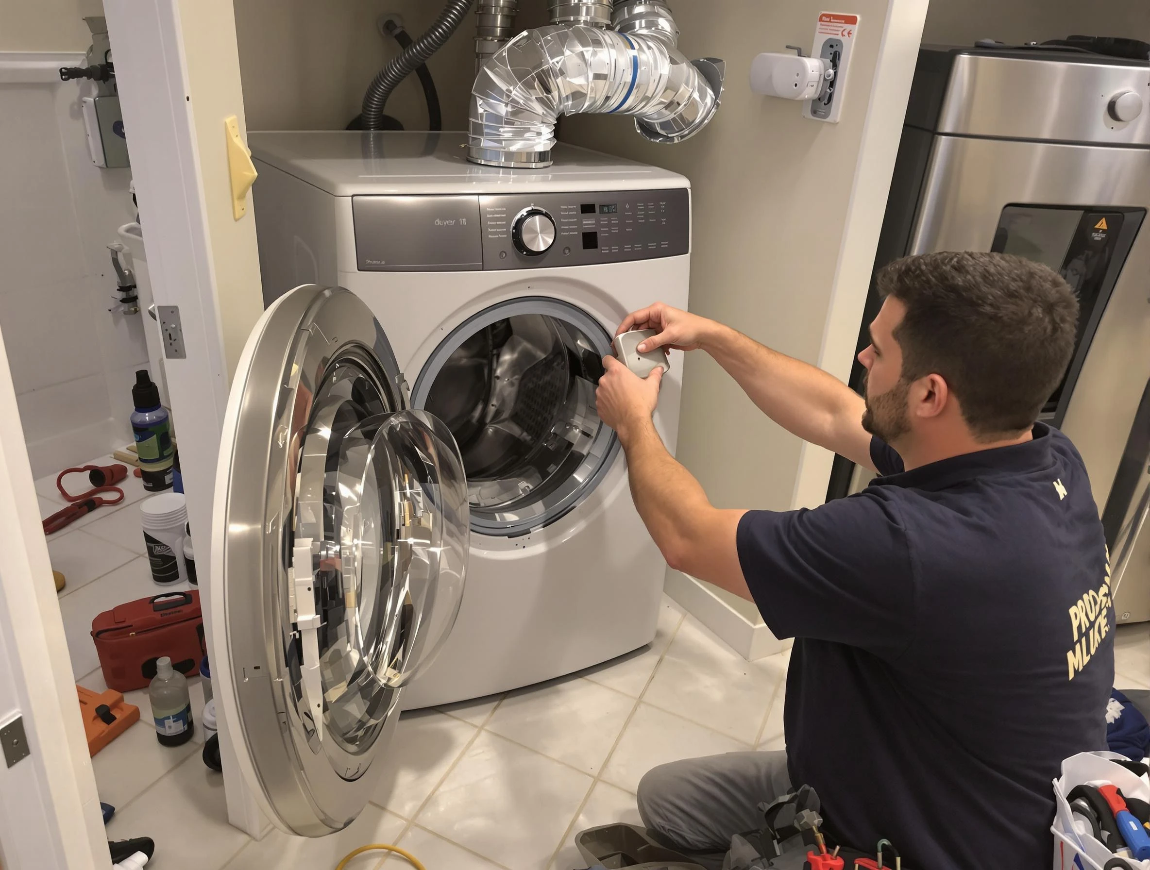 Bellevue Dryer Vent Cleaning technician performing precise dryer vent hose installation in Bellevue