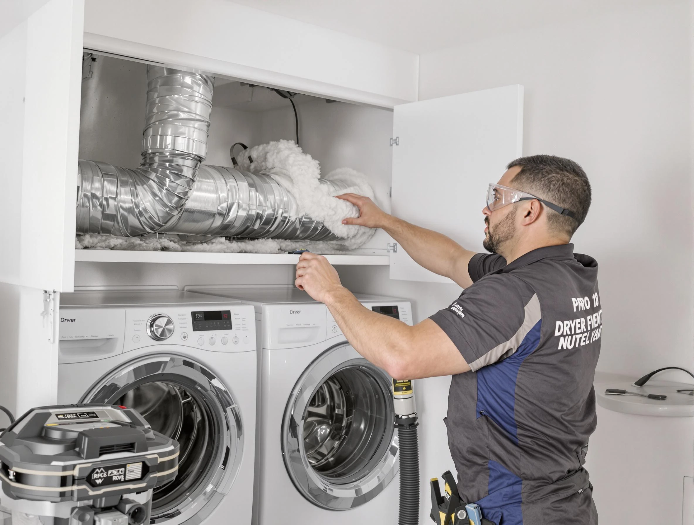 Bellevue Dryer Vent Cleaning certified technician performing specialized gas dryer vent cleaning in Bellevue